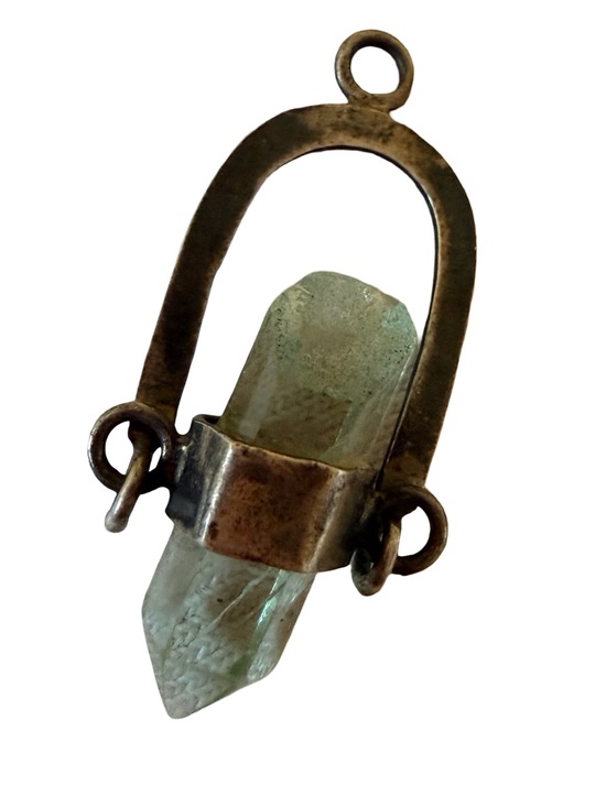 green crystal point .925 pendant Jewelry - Raw Green Crystal Pendant .925 Necklace Charm